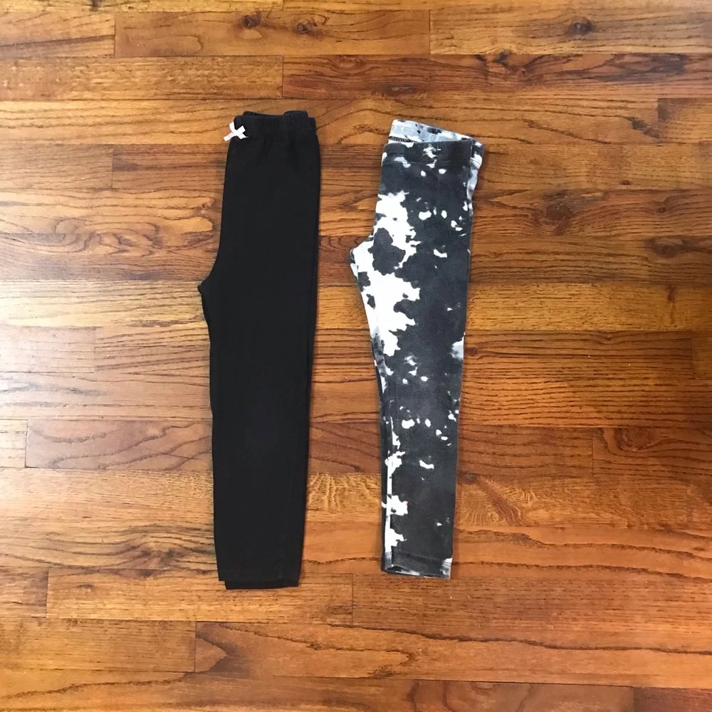 Girls Bottoms Leggings Pants 2 Pc Bundle Black / Black & White Tie Dye 4 / 5 XS